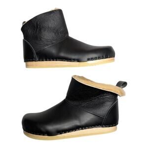 No. 6 Black Leather Shearling Cuff Ankle Booties